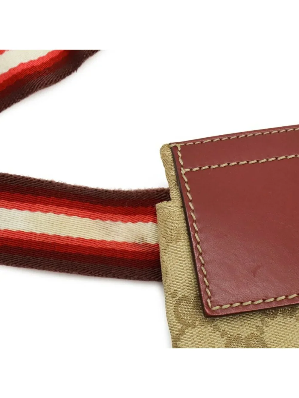 Gucci GG Canvas Sherry Line Belt Bag Waist Pouch Hip Leather Beige Pink Red Gold
